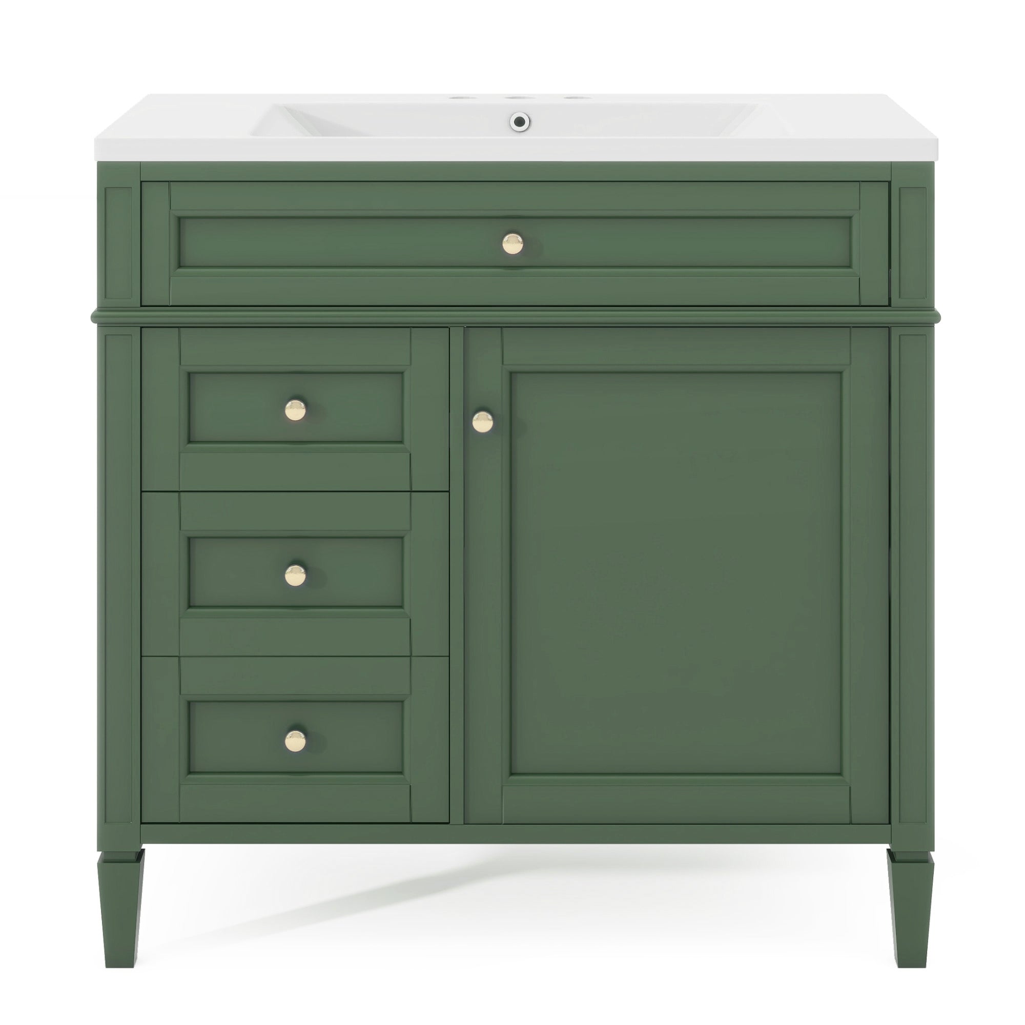 VanityFus 36-in Green Bathroom Vanity Undermount Single Sink Combo Resin Top with 1 Soft Close Door 3 Drawers Adjustable Shelves